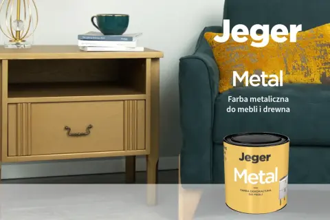 Farba Jeger Metal w odcieniu złoty dąb odmieni Twoje meble. Metaliczna farba do drewna i mebli.