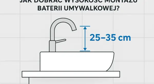 Jak wysoko umywalka w łazience? Wskazówka: 25-35 cm od blatu do wylewki baterii.