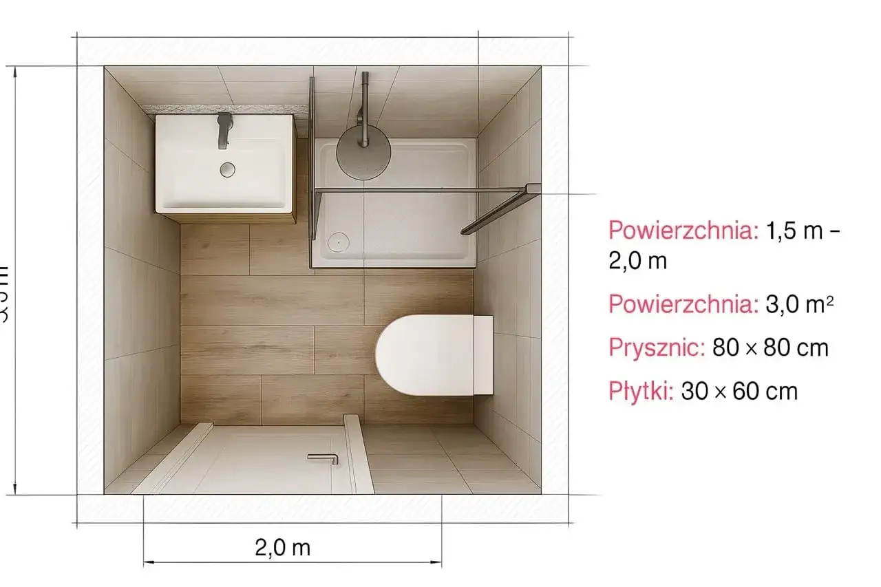 Łazienka 2m2: Rzut, inspiracje i triki na funkcjonalny projekt